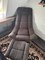 Leenbakker Fauteuil Emily - Antraciet/Bruin met Hocker, Huis en Inrichting, Ophalen, Zo goed als nieuw, 75 tot 100 cm, 50 tot 75 cm