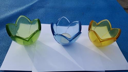 3x gekleurd glas waxinelichthouder theelichthouder tulp bloe, Huis en Inrichting, Woonaccessoires | Kandelaars en Kaarsen, Zo goed als nieuw
