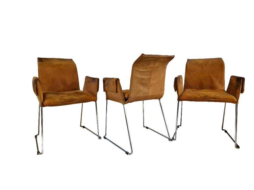 Schitterende leren Karl Friederich Froster design stoelen, Ophalen, Gebruikt, Leer, Drie