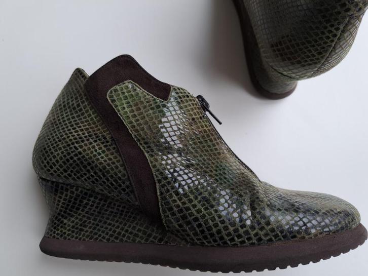 Rive Gauche enkelschoen met rits en sleehak, 36, Kleding | Dames, Schoenen, Zo goed als nieuw, Lage of Enkellaarzen, Groen, Ophalen of Verzenden