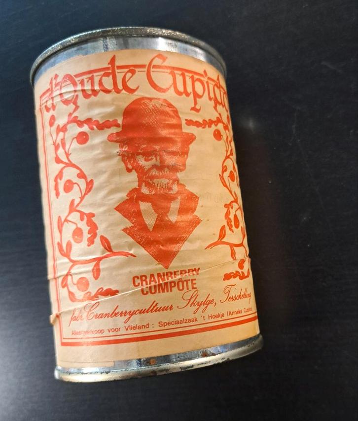 Oude Cupido Cranberry Compote Blik Terschelling Vlieland, Antiek en Kunst, Antiek | Overige Antiek, Ophalen of Verzenden