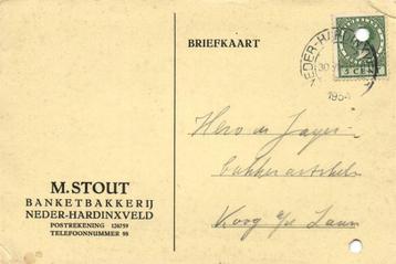 M. Stout, Neder-Hardinxveld - 08.1934 - briefkaart beschikbaar voor biedingen