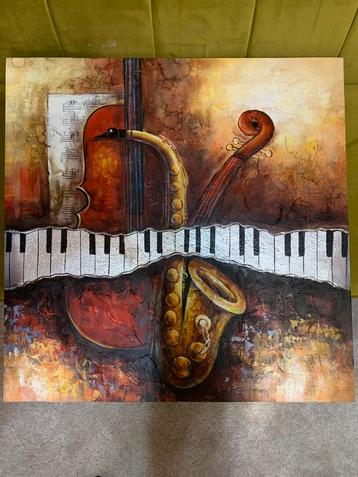 Schilderij van saxofoon; 80x80 cm beschikbaar voor biedingen