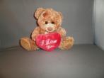 Valentijn beer bruin met hartje i love you rood 15cm velours, Kinderen en Baby's, Speelgoed | Knuffels en Pluche, Ophalen of Verzenden