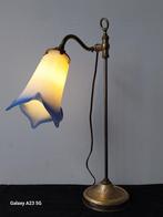 Art Nouveau tafellamp messing en blauwe glaspasta, Ophalen of Verzenden