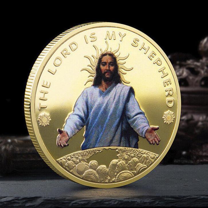 vergulde God penning Jezus Christus devotie amulet, Postzegels en Munten, Penningen en Medailles, Overige materialen, Ophalen of Verzenden