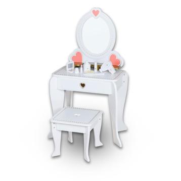 Houten Kaptafel Met Krukje en Spiegel – 49x34x97cm – Wit beschikbaar voor biedingen