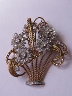 GOUD EN PLATINA BROCHE m.  100 BRILJANTEN  - ORIG / DOOS, 4 tot 7 cm, Gebruikt, Verzenden, Met edelsteen