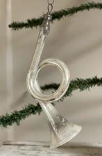 Brocante oude kerstbal trompet, Antiek en Kunst, Curiosa en Brocante, Verzenden