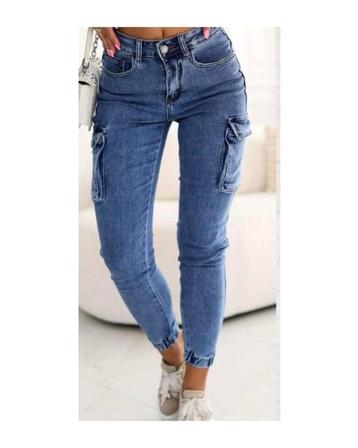 Cargo jeans met elastische zoom – light denim & zwart beschikbaar voor biedingen