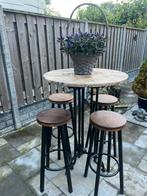 Gietijzeren statafel met 4 krukken, Huis en Inrichting, Barkrukken, Ophalen, Gebruikt, 90 cm of meer, Metaal