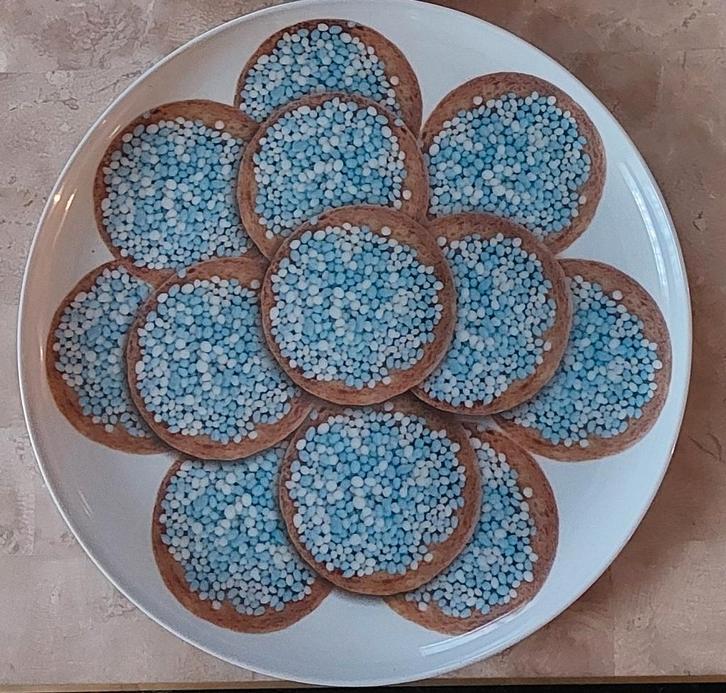 Serveerschaal "Beschuit met muisjes"  blauw, Hobby en Vrije tijd, Feestartikelen, Zo goed als nieuw, Ophalen of Verzenden