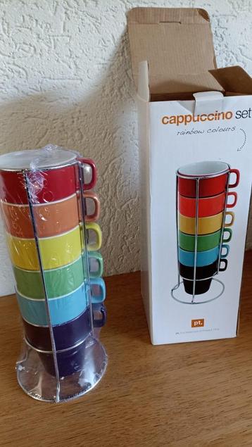 Pt, Rainbow Cappuccino Set - Keramiek, met houder, NIEUW beschikbaar voor biedingen