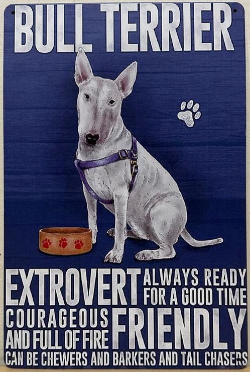 Bull Terrier eigenschappen hond reclamebord van metaal, Huis en Inrichting, Woonaccessoires | Wanddecoraties, Nieuw, Ophalen of Verzenden