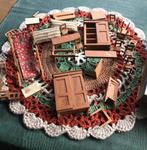Vintage Poppenhuis Meubels Set Hout Rustiek Decoratie Antiek, Antiek en Kunst, Ophalen of Verzenden