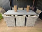 Luxe hardsteen tafel met 8 st. comfortabele stoelen, Tuin en Terras, Ophalen, Overige materialen, Gebruikt, 8 zitplaatsen