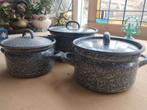 Vintage Emaille Wolkjes Pannenset (3 stuks), Ophalen, Zo goed als nieuw, Pannenset