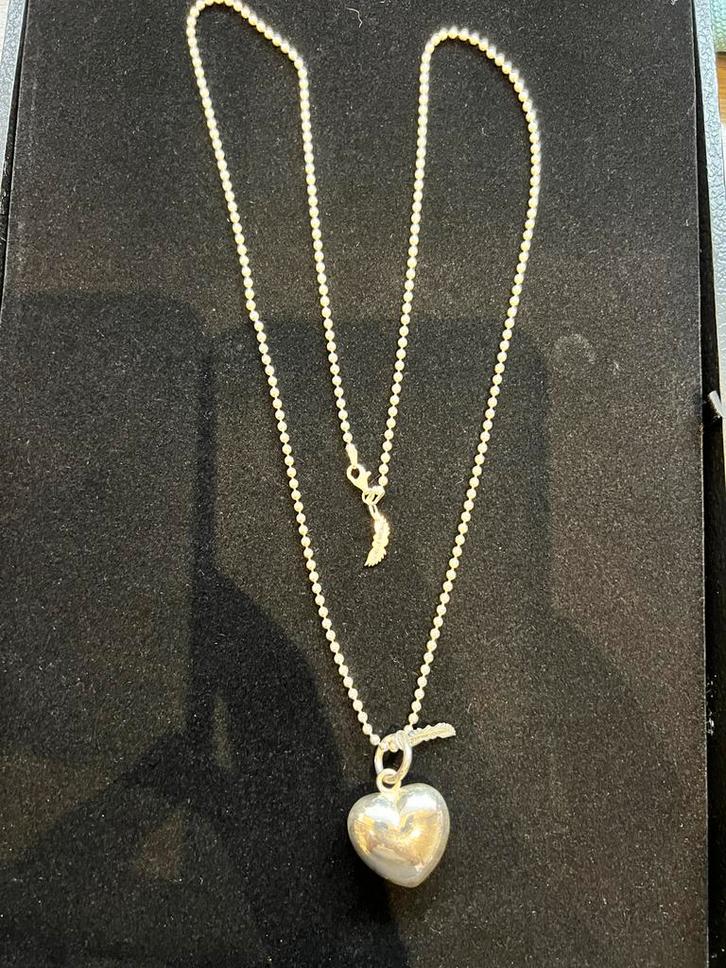 Zilveren band of angels ketting en ketting hanger 925 zilver, Sieraden, Tassen en Uiterlijk, Kettingen, Zo goed als nieuw, Zilver