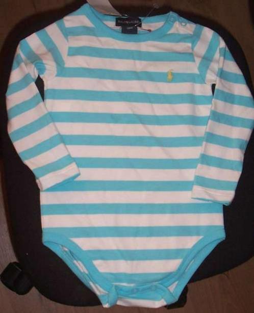 Ralph Lauren romper lange mouw blauw/wit maat 74 *NIEUW*, Kinderen en Baby's, Babykleding | Maat 74, Nieuw, Jongetje, Shirtje of Longsleeve