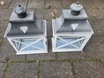 Set van 2 witte lantaarns, Huis en Inrichting, Gebruikt, Ophalen of Verzenden, Metaal, Grijs