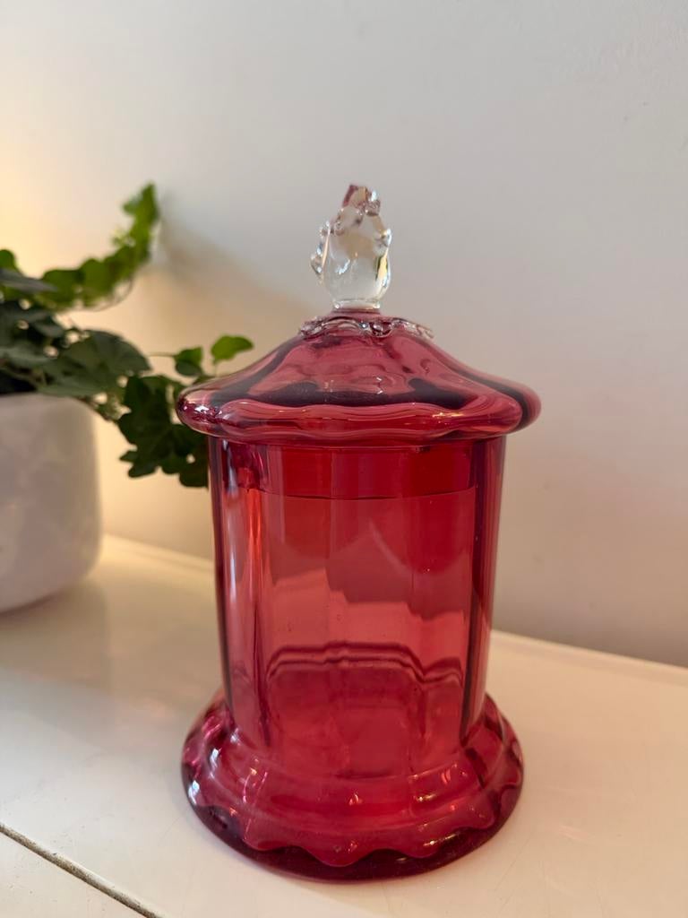 Cranberry glazen bewaarpot, Antiek en Kunst, Antiek | Glas en Kristal, Ophalen of Verzenden