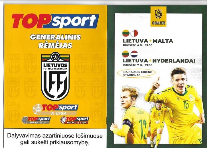 PROGRAMMA LITOUWEN-NEDERLAND 7 SEPTEMBER 2025, Verzamelen, Sportartikelen en Voetbal, Nieuw, Boek of Tijdschrift, Overige binnenlandse clubs