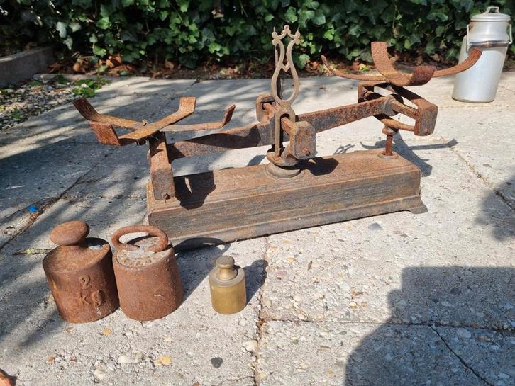 Antieke Balans Weegschaal met Gewichten, Antiek en Kunst, Antiek | Gereedschap en Instrumenten, Ophalen