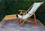 Vintage houten strandstoel/tuinstoel met voetensteun, Tuin en Terras, Ophalen, Zo goed als nieuw, Hout, Verstelbaar