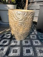 Gouden bloempot binnen/buiten met bijzonder patroon, Rond, Zo goed als nieuw, Aardewerk, 40 tot 70 cm
