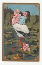 Ooievaars.  Reliëfkaart.  Kinderen., Verzamelen, Ansichtkaarten | Themakaarten, Verzenden, Voor 1920, Ongelopen, Overige thema's