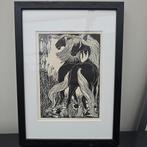 Jan Schonk (1889-1976)  "Paarden" houtsnede of linosnede, Ophalen of Verzenden