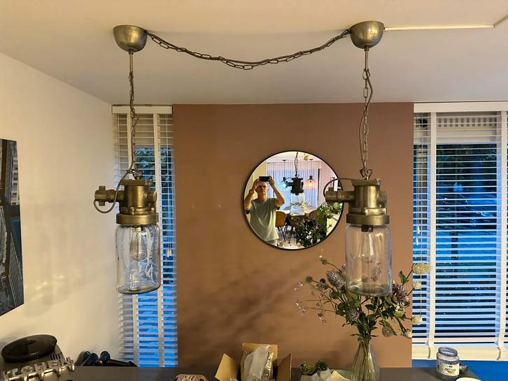 Industriële Hanglampen Set, Huis en Inrichting, Lampen | Hanglampen, Zo goed als nieuw, Minder dan 50 cm, Metaal, Ophalen of Verzenden