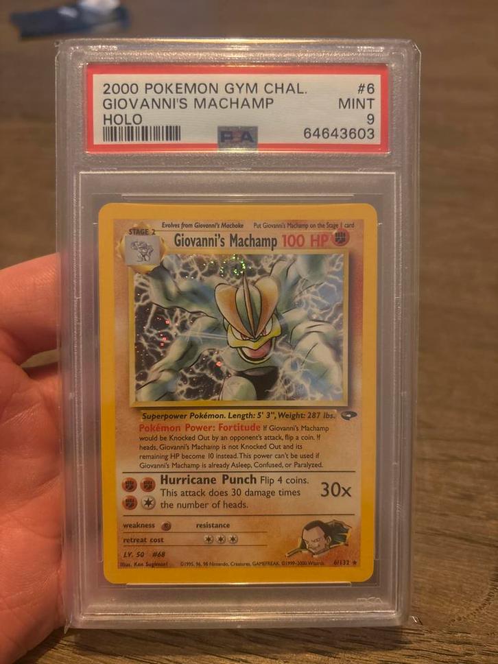 Giovanni's Machamp Holo PSA 9, Hobby en Vrije tijd, Verzamelkaartspellen | Pokémon, Zo goed als nieuw, Losse kaart, Foil, Ophalen of Verzenden
