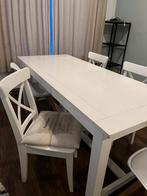 White dinning table + 5 chairs, 4 tot 6 stoelen, Gebruikt, Ophalen