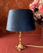 Tafellamp antiek barok koper goud, lampenkap blauw klassiek, Minder dan 50 cm, Ophalen of Verzenden, Metaal, Zo goed als nieuw