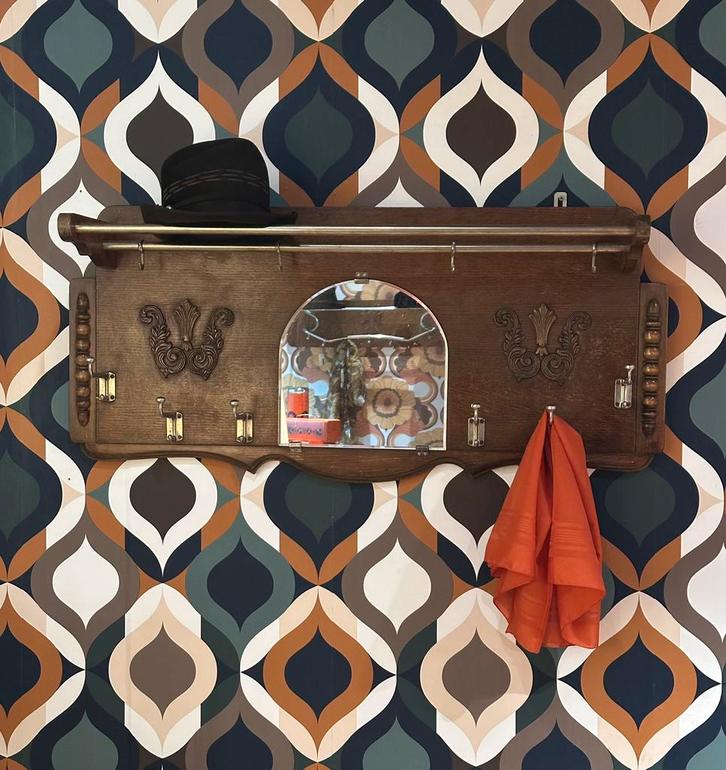 Vintage kapstok - spiegel - hout - 12 haken, Huis en Inrichting, Woonaccessoires | Kapstokken, Gebruikt, Wandkapstok, Minder dan 100 cm