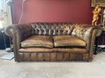 Antieke chesterfield bank + fauteuil + hocker, Huis en Inrichting, Ophalen, Zo goed als nieuw, Leer