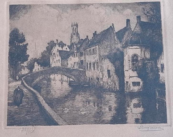 Ets. Brussel? Ca 1850. Sign.  Merkstempel. 43/32 cm., Antiek en Kunst, Kunst | Etsen en Gravures, Ophalen