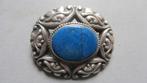 Zilveren broche met lapis lazula, 4 tot 7 cm, Gebruikt, Ophalen of Verzenden, Met edelsteen