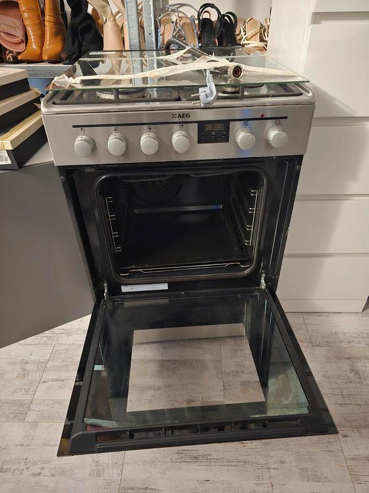 AEG oven met gas, Witgoed en Apparatuur, Fornuizen, Vrijstaand, Gas, 4 kookzones, 85 tot 90 cm, Ophalen