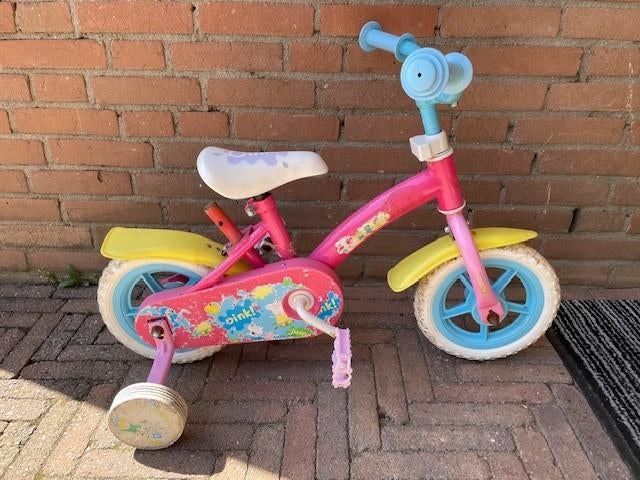 10 inch kinderfietsje met zijwieltjes, Ophalen, Terugtraprem, Zijwieltjes, Gebruikt
