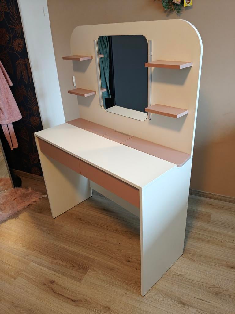 Kaptafel met spiegel met ledverlichting en opbergruimte, Huis en Inrichting, Tafels | Kaptafels, Ophalen, Minder dan 100 cm