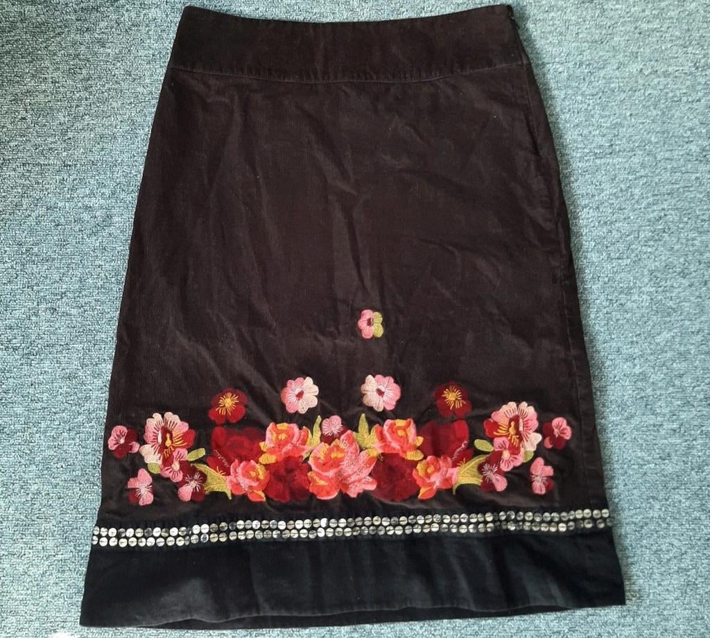 Vintage monsoon rok geborduurde bloemen maat S/M, Kleding | Dames, Bruin, Nieuw, Ophalen of Verzenden, Vintage