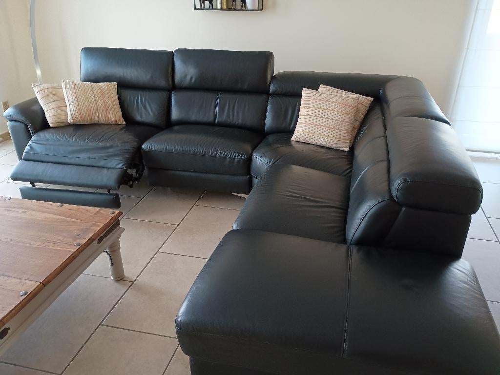 Lederen salon met relax functie, Ophalen, 250 tot 300 cm, Gebruikt, Hoekbank