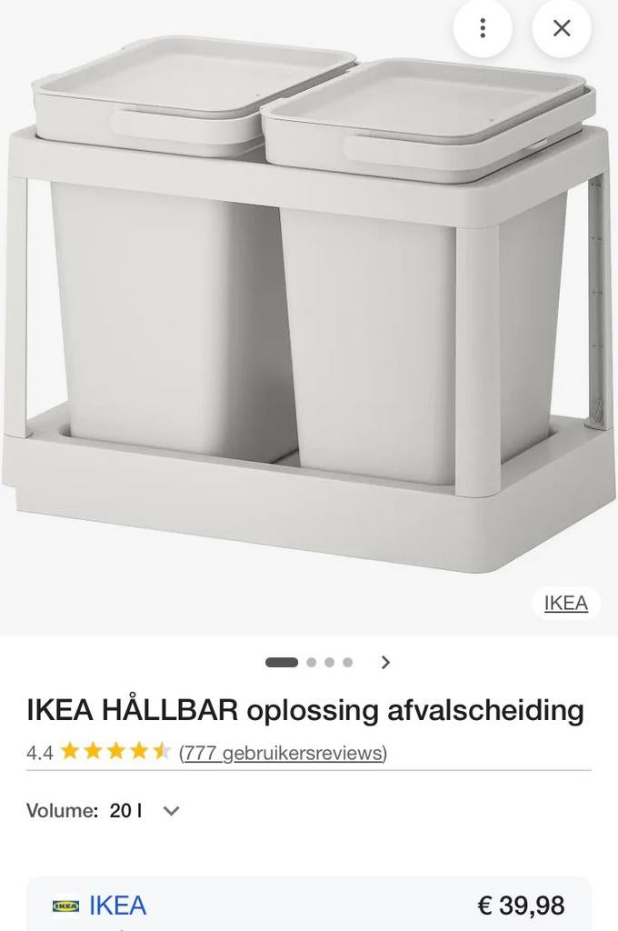 Afvalbakken systeem Hällbar ikea nieuw, Ophalen of Verzenden, Nieuw, Kunststof, Minder dan 50 cm