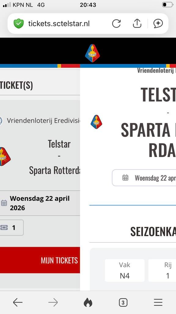 SC Telstar - Sparta Rotterdam, vak N4, rij 1, Eén persoon