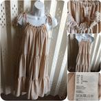 H&M beige jurk met schouderbandjes katoen stretch M, Maat 38/40 (M), H&M, Beige, Ophalen of Verzenden