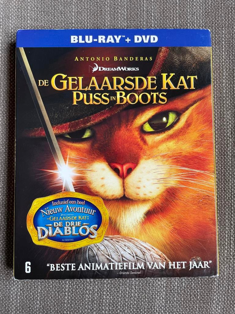 De Gelaarsde Kat Puss in Boots Blu-ray + dvd, Cd's en Dvd's, Blu-ray, Ophalen of Verzenden, Zo goed als nieuw, Tekenfilms en Animatie