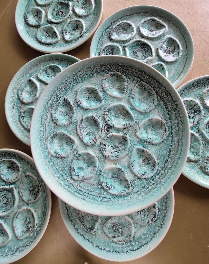 Vintage oesterborden Niderviller France, set 7 oesterbord., Ophalen of Verzenden, Zo goed als nieuw, Overige stijlen, Bord(en)