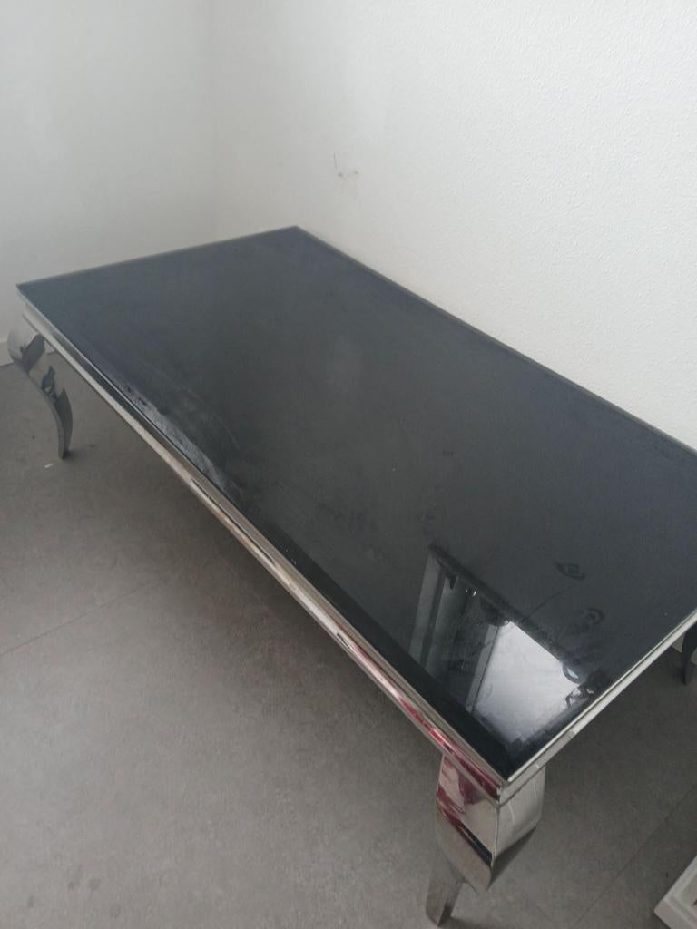 Salontafel met zwart blad en chromen poten, Ophalen